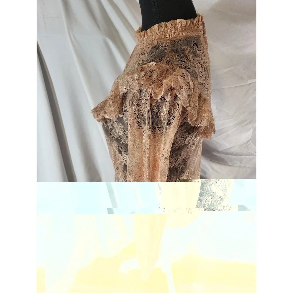 Redyazel Blush Pink 100% Nylon Lace Top Size S Victorian High Neck